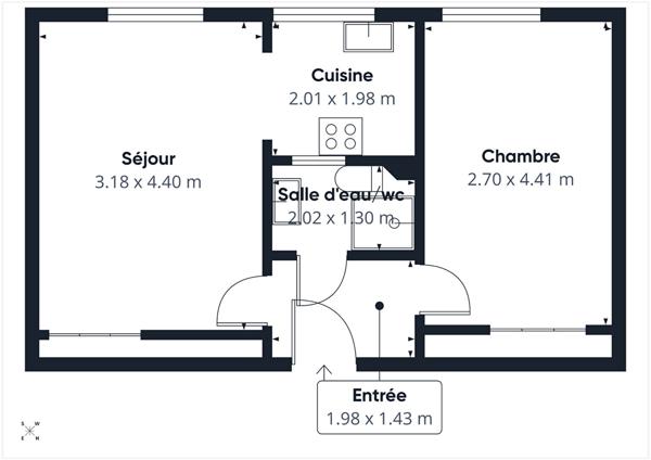 Appartement T2 avec parking en sous-sol sécurisé et cave