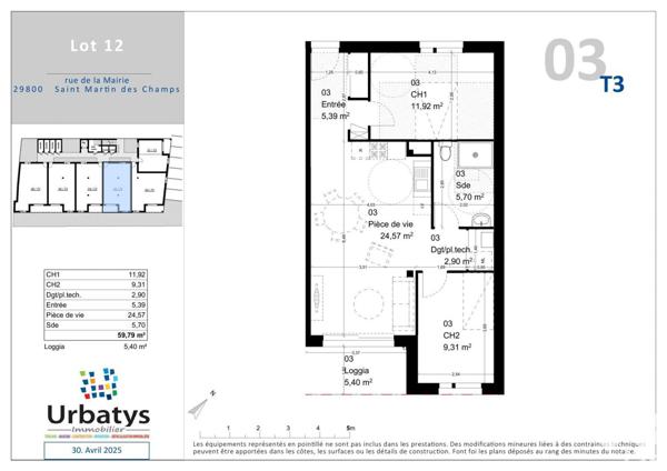 Appartement à vendre 3 pièces 59 m² Saint-Martin-des-Champs