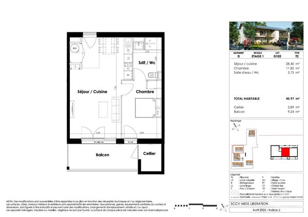 Appartement T2 à vendre  2 pièces - 45,97 m 2   MIOS  - 33