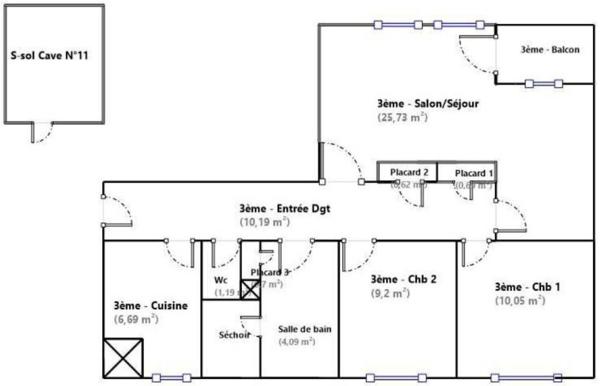 Appartement à vendre 3 pièces de 69 m²