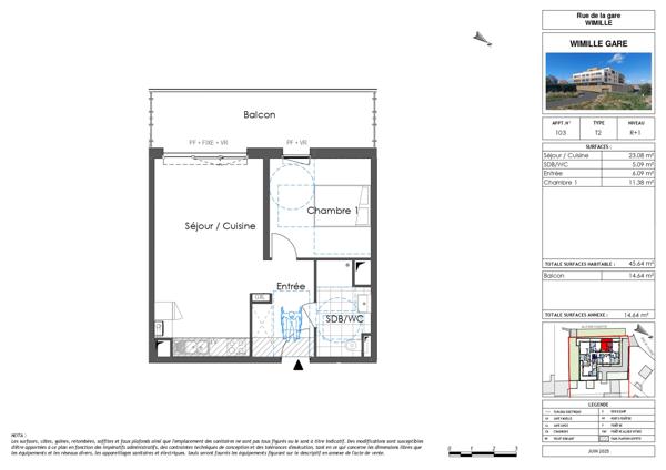 Appartement 2 pièce(s) 1 chambre(s) 45.64 m²