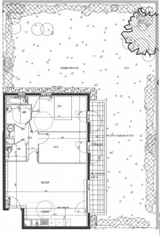 Appartement F3 à vendre – Rez-de-jardin – 140 m² jardin privatif – Résidence récente – Chessy Bourg – 2 parkings en sous-sol