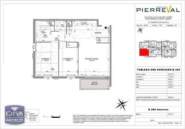 Appartement à vendre 3 pièces 59.85m² Saint-Pierre-du-Perray (91280)
