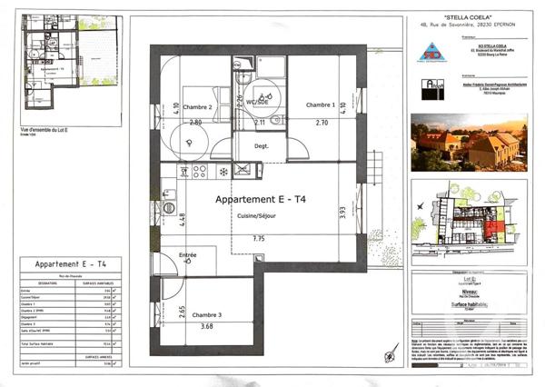 Appartement F4 à vendre  4 pièces - 72,40 m2 EPERNON - 28