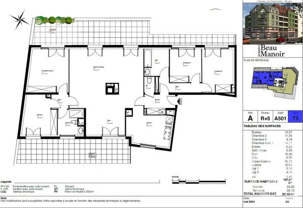 Appartement F5 à vendre  5 pièces - 127,87 m 2   ROUEN  - 76