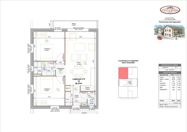 Appartement Neuf - Ballan Mire 3 pièce(s) 55.67 m2 Balcon et parking