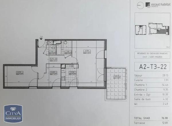 Appartement à louer 3 pièces 76.98m²