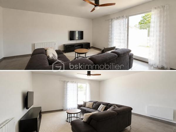 Maison de plain-pied de 74 m² – Construite en 2012 – Au calme en impasse

À vendre, agréable maison de plain-pied construite en 2012, idéalement située au fond d’une impasse, dans un environnement calme et sans vis-à-vis.

D’une superficie de 74 m², elle se compose d’une belle pièce de vie lumineuse de 35 m² avec salon-séjour et cuisine ouverte, offrant un espace convivial et fonctionnel.

La partie nuit comprend deux chambres, une salle d’eau, un WC indépendant ainsi qu’une buanderie.

À l’extérieur, vous profiterez d’une grande terrasse d’environ 100 m², parfaitement exposée, idéale pour les repas en famille ou entre amis. Le terrain est entièrement clôturé, garantissant tranquillité et intimité.

Les prestations comprennent :

•⁠  ⁠Menuiseries PVC.
•⁠  ⁠Volets roulants électriques.
•⁠  ⁠Garage fermé non attenant.

Une maison récente, bien entretenue et fonctionnelle, idéale pour un premier achat, un couple, une petite famille ou un investissement locatif.

N’hésitez pas à me contacter pour plus d’informations ou pour organiser une visite.