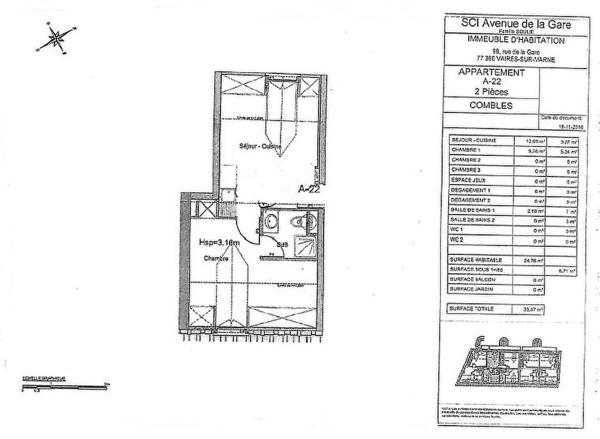 Vaires Sur Marne 2 pièces, 23.73 m²