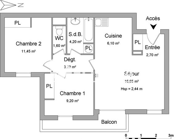 Location Appartement 3 pièces 55.19 m² - 4,5,6,7,9,11 RUE DOM LOBINEAU Quimper 29000
