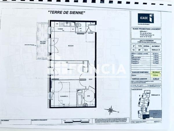 À vendre Appartement 3 pièces 60.34 m² - Bussy-saint-georges 77600