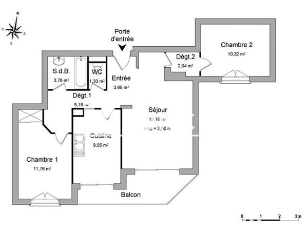 Location Appartement 3 pièces 67.2 m² - 183 RUE DE LA GARE Montluel 01120