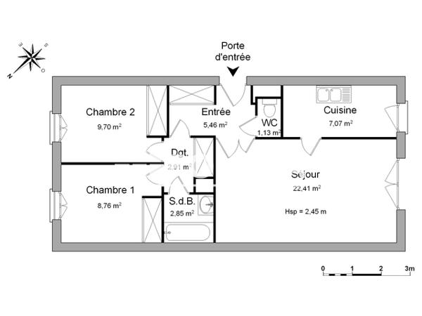 Location Appartement 3 pièces 60.29 m² - 7 RUE DU MOULIN DU BECQUET Lille 59000