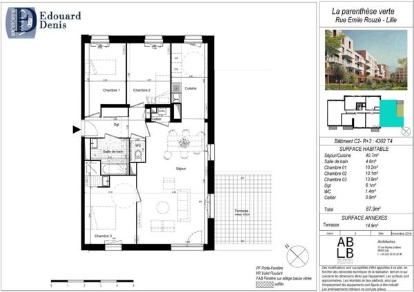 Appartement à louer 4 pièces 87.9m²