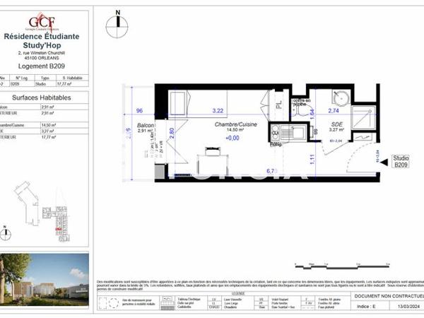 Location Studio 17.8 m² - STUDY'HOP Orleans 45100