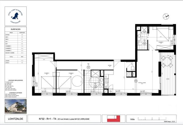 Appartement F4 à vendre  4 pièces - 97 m 2   URRUGNE  - 64