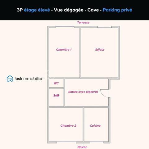 ***SOUS OFFRE**** Découvrez ce LUMINEUX 3 pièces TRAVERSANT en étage élevé, bénéficiant d’une vue dégagée et d’un environnement agréable au sein d’une copropriété parfaitement entretenue avec gardien.

L’appartement se compose d’une entrée avec placards, d’un séjour lumineux ouvrant sur une terrasse exposée plein Sud, d’une cuisine indépendante prolongée par une loggia/balcon, de deux chambres avec rangements bénéficiant chacune d'un accès extérieur, d’une salle de bain ainsi que d’un WC indépendant.

Côté confort, vous apprécierez les prestations déjà présentes : climatisation dans les chambres, double vitrage aluminium, fibre optique, parquet flottant, volet roulant électrique dans une chambre ainsi qu’un store banne sur la terrasse SUD-EST.

Une cave ainsi qu’une place de stationnement privative complètent ce bien. Possibilité de louer une seconde place de parking.

À proximité immédiate des écoles, commerces, transports et accès autoroute, cet appartement réunit tous les critères d’un CADRE DE VIE PRATIQUE et CONFORTABLE au quotidien.

VISITE VIRTUELLE POSSIBLE sur demande.