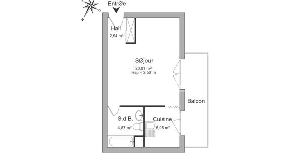 Location Studio 32.47 m² - Lyon 69008