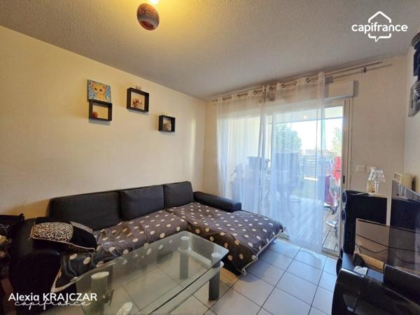 A VENDRE - Appartement T2, 38,56m² Carrez - 1 chambre - Jardin de 42m² - Place de parking privative - Résidence sécurisée - Vendu loué - BÉZIERS, quartier Pech de la Galinière (34)