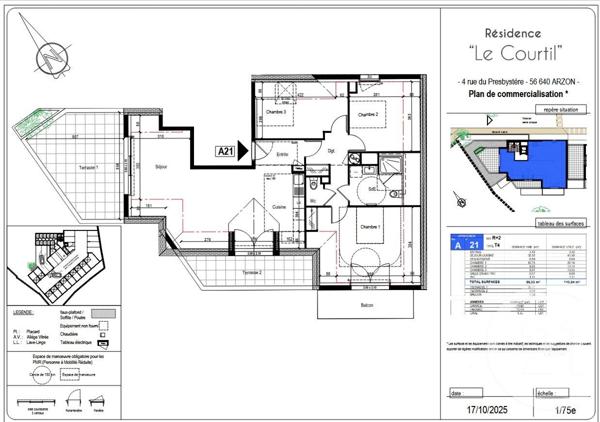 Appartement F4 à vendre  4 pièces - 86,55 m2 ARZON - 56