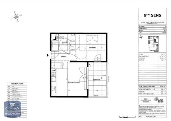 Appartement à louer 2 pièces 38.8m²
