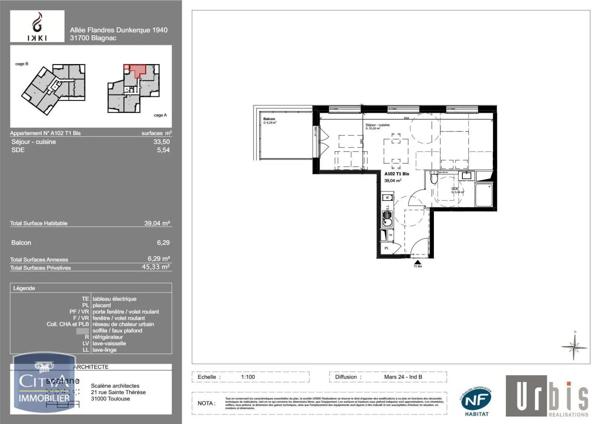 Appartement à louer 1 pièce 39.04m² Blagnac (31700)
