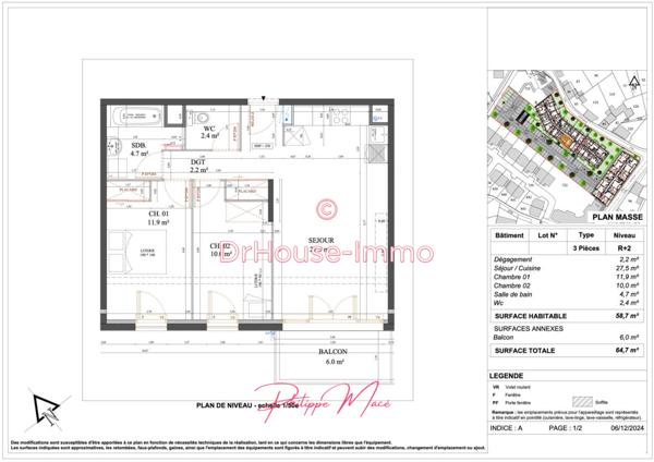 Appartement à vendre 3 pièces de 58 m²