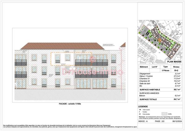 Appartement à vendre 3 pièces de 58 m²
