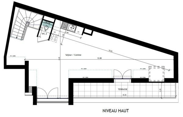 appartement T4 duplex à vendre PARIS 20e, d'une surface de 108.36 m2 + terrasse 18.4 m2