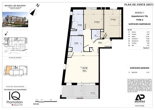 QUIMPER - "BOURG LES BOURGS" - APPARTEMENT T4 NEUF DE 74 M² AVEC GRAND BALCON DE 11.70 M² AU SUD