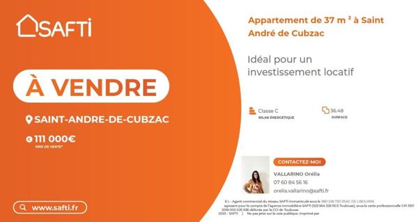 A vendre appartement de 37 m² à Saint André de Cubzac