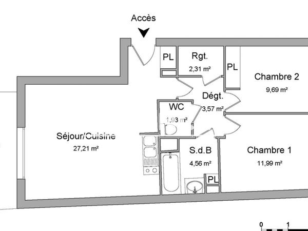 Location Appartement 3 pièces 61.26 m² - 6 RUE ANNE FRANCK Toulouse 31300