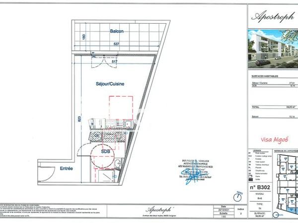 Location Studio 34.05 m² - RESIDENCE APOSTROPH BAT B 20 AVENUE DES 2 ROUTES Avignon 84000