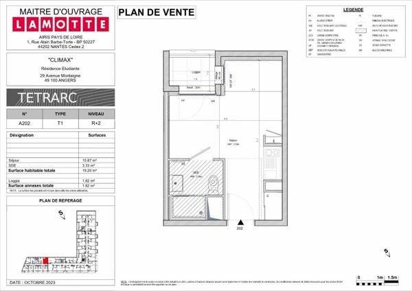 Appartement à louer studio - 19 m²