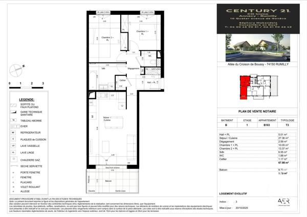 Appartement T3 à vendre  3 pièces - 67,98 m 2   RUMILLY  - 74