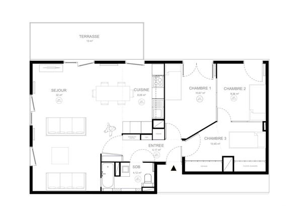 Appartement F4 à vendre  4 pièces - 78,32 m 2   PANTIN  - 93