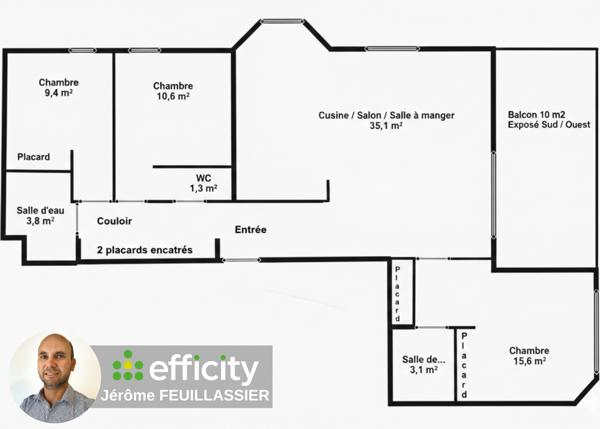 Appartement 4 pièces - 92 m² Exclusivité efficity