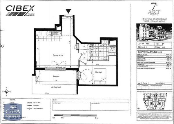 Appartement à louer 2 pièces 44.36m²