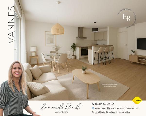 Appartement T4 de 75,36 M² avec ascenseur, balcon, 3 chambres, GARAGE et parking numéroté. VANNES quartier BEAUPRE KERSEC