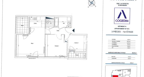 À vendre Appartement 3 pièces 60 m² - Massy 91300