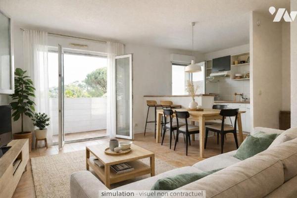 Agréable T2 d'une superficie carrez de 45.52m², comprenant un spacieux et lumineux séjour avec ...