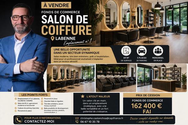 ✂️ À VENDRE – FONDS DE COMMERCE SALON DE COIFFURE – LABENNE