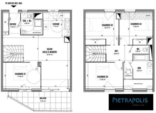 Duplex dernier étage - Résidence de 2020 - 4 chambres - Balcon 11m² - garage et parking