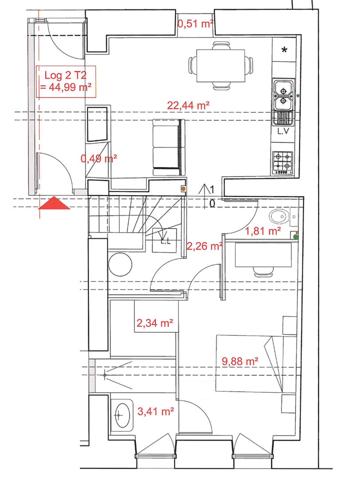 Appartement à vendre T2 RDC 45m², cour et parking, centre Villefranche De Lauragais