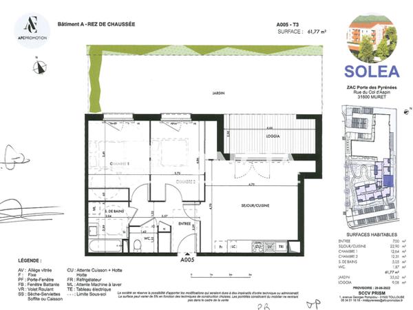 Location Appartement 3 pièces 61.77 m² - 3/4 RUE DU COL D ASPIN Muret 31600