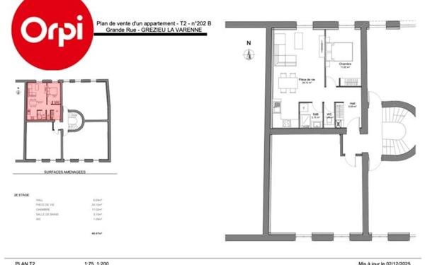 Appartement à vendre    2 pièces • 46,47 m2 Grézieu-la-Varenne