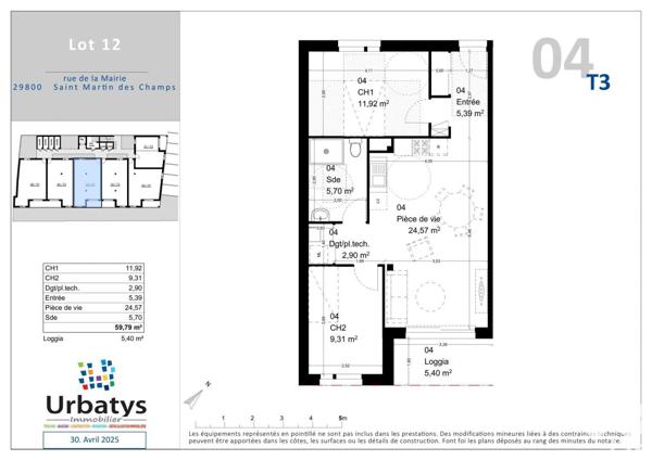 Appartement à vendre 3 pièces 59 m² Saint-Martin-des-Champs