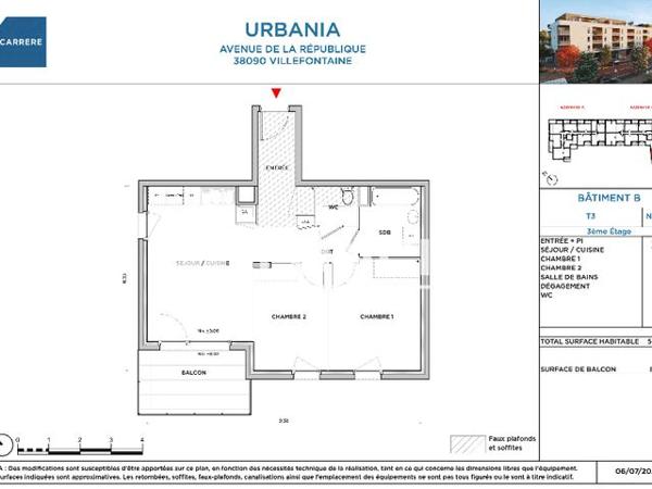 Location Appartement 3 pièces 56.98 m² - 310 AVENUE DE LA REPUBLIQUE - RESIDENCE URBANIA Villefontaine 38090