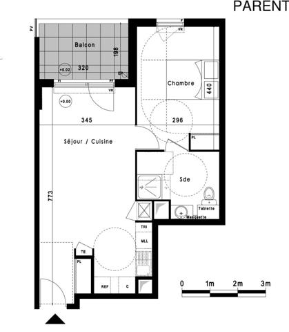Appartement T2 de 47m² avec terrasse et place privative de stationnement