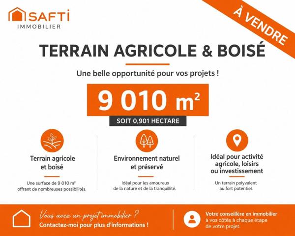 Terrain agricole et boisé de 9010m²